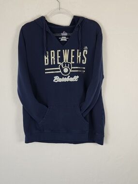 Milwaukee Brewers V-Notch Pullover Hoodie Women's XL Navy Blue - Majestic